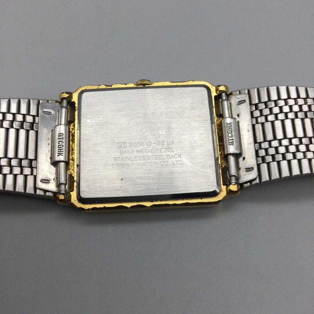 Vintage Orient Mens Watch 25mm Black Dial Gold Tone Japan Adj Band New Battery